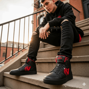 vortex icon high top sneakers – unisex streetwear logo shoes with ankle support