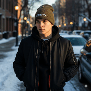 vortex essential knit beanie – unisex streetwear winter hat with logo patch