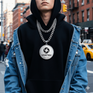vortex signature pendant necklace – unisex stainless steel streetwear chain with logo