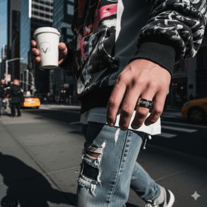 vortex urban band ring – unisex stainless steel streetwear logo ring